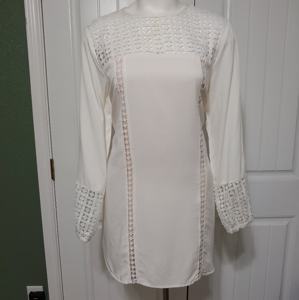 English Factory Ivory Crochet Long Sleeve Dress Lg
